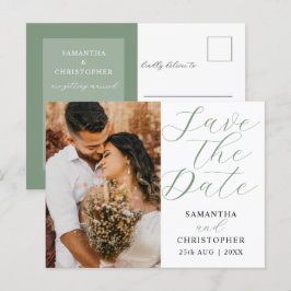 Moderne Foto Sage Green Save the Date Hochzeit Ankündigungspostkarte