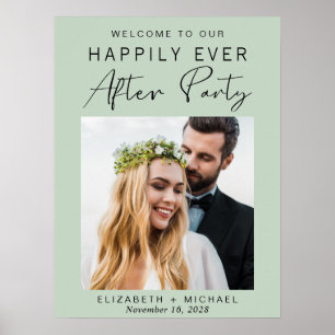 Moderne Foto-Sage-Grün-Hochzeitsempfang-Willkommen Poster