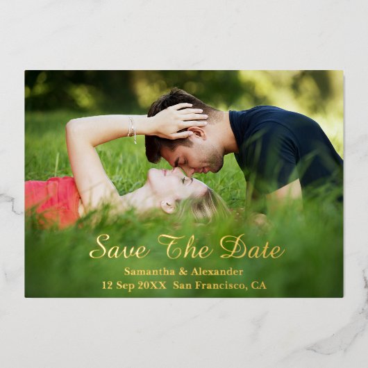 Moderne Foto Save the Date Card Folieneinladung (Vorderseite)