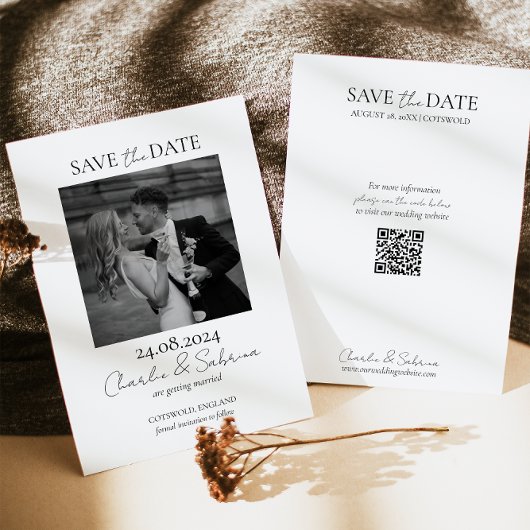 Moderne Foto-Save the Date-Karte mit QR-Code Save The Date