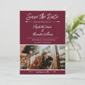 Moderne Foto-Save-the-Date-Karte | Weinrot Save The Date (Stehend Vorderseite)