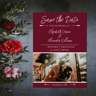 Moderne Foto-Save-the-Date-Karte Weinrot Save The Date