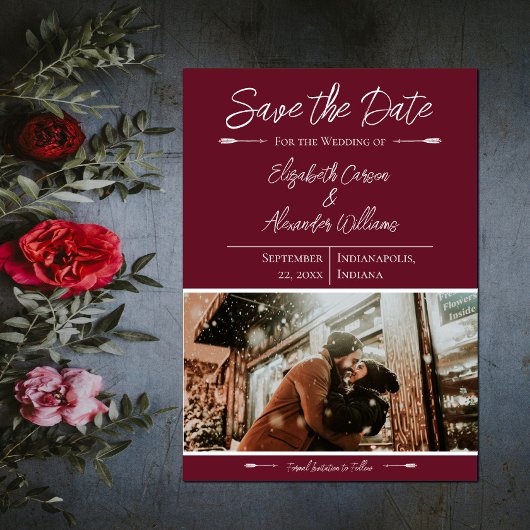 Moderne Foto-Save-the-Date-Karte | Weinrot Save The Date