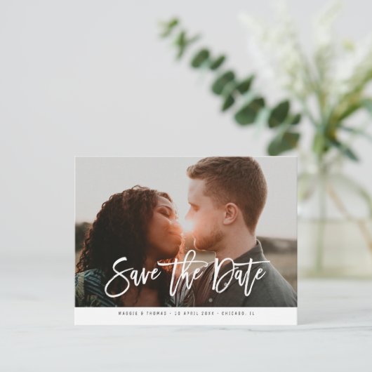 Moderne Foto schicken Skript Hochzeit speichern da Postkarte (Stehend Vorderseite)