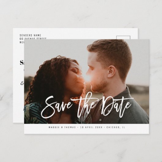 Moderne Foto schicken Skript Hochzeit speichern da Postkarte (Vorne/Hinten)