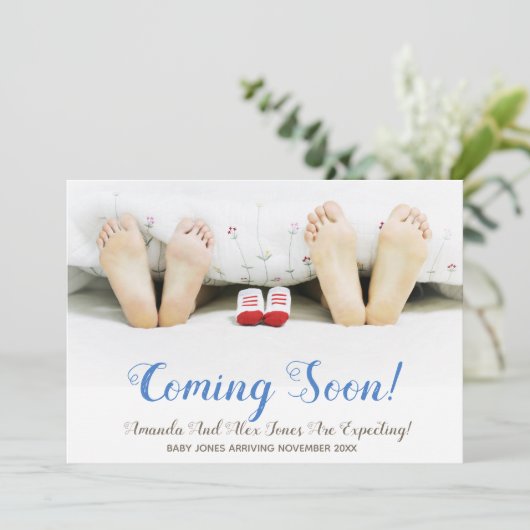 Moderne Foto Schwangerschaft kommt bald Ankündigun Ankündigung (Stehend Vorderseite)