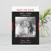 Moderne Foto Schwarz und Rot Hochzeit retten das D Einladung (Stehend Vorderseite)