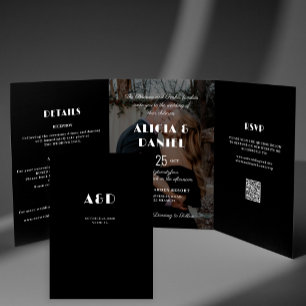 Moderne Foto Schwarz-Weiß-uAwg Hochzeit Dreifach Gefaltete Einladung