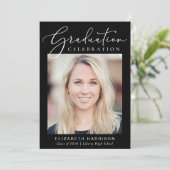 Moderne Foto Script Black Graduation Party Einladung (Stehend Vorderseite)