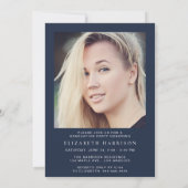 Moderne Foto Script Blue Graduation Party Einladung (Rückseite)