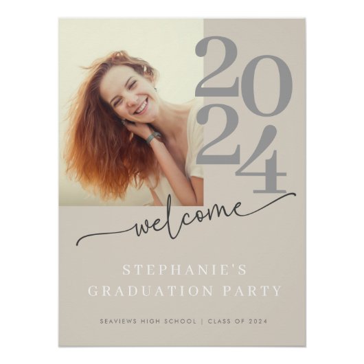Moderne Foto Script Graduation Party Willkommen Poster (Vorderseite)