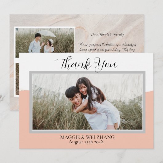 Moderne Foto- & Script-Hochzeit dank Karte (Vorne/Hinten)