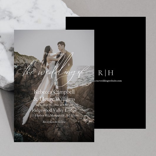 Moderne Foto Script Monogram Elegant Wedding Einladung