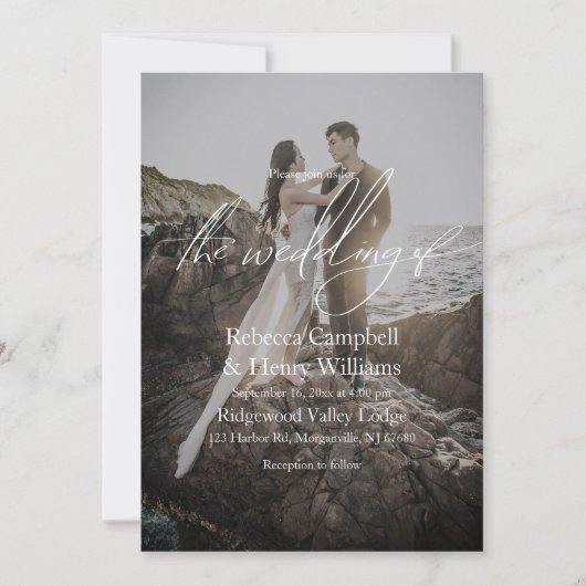 Moderne Foto Script Monogram Elegant Wedding Einladung (Vorderseite)