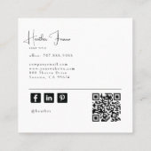 Moderne Foto Script Name Social QR Code Quadratische Visitenkarte (Rückseite)