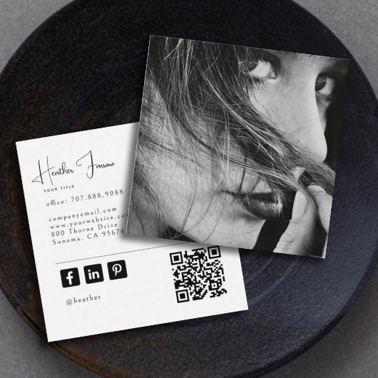 Moderne Foto Script Name Social QR Code Quadratische Visitenkarte