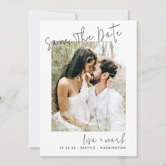 Moderne Foto Script-Verlobung Save the Date Einladung (Vorderseite)