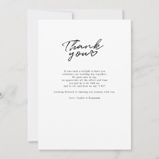 Moderne Foto Script Wedding Danke Card (Rückseite)