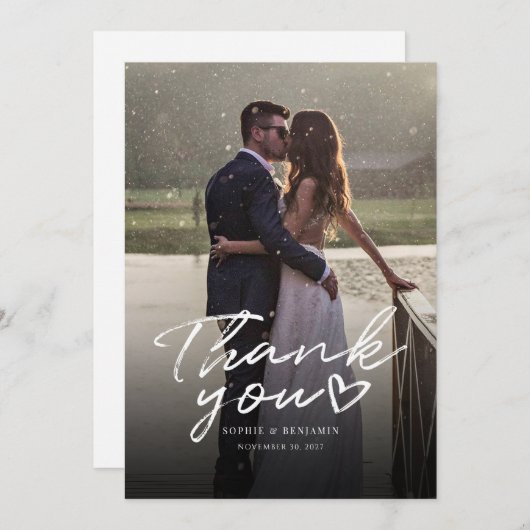 Moderne Foto Script Wedding Danke Card (Vorne/Hinten)