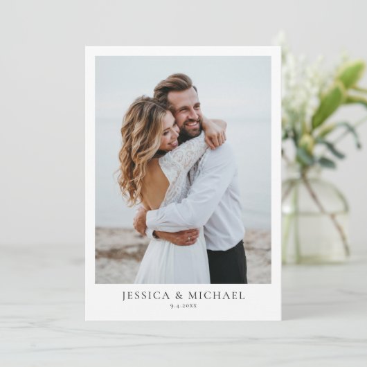 Moderne Foto Script Wedding Danke Card (Stehend Vorderseite)