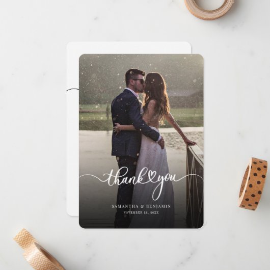 Moderne Foto Script Wedding Danke Card Mitteilungskarte (Vorderseite/Rückseite Beispiel)