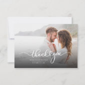 Moderne Foto Script Wedding Dankeskarte (Vorderseite)