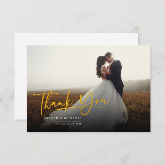 Moderne Foto Script Wedding Dankeskarte (Vorne/Hinten)