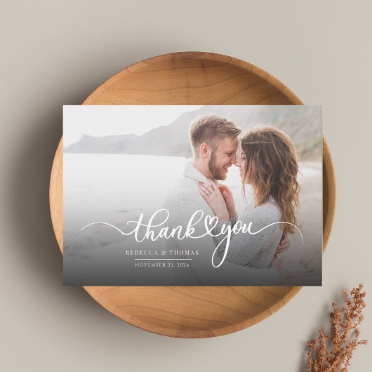 Moderne Foto Script Wedding Dankeskarte