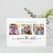 Moderne Foto Script Wedding Save The Date (Stehend Vorderseite)