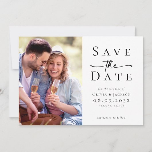 Moderne Foto Script Wedding Save The Date (Vorderseite)