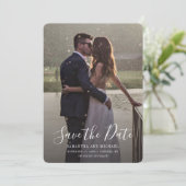 Moderne Foto Script Wedding Save The Date (Stehend Vorderseite)