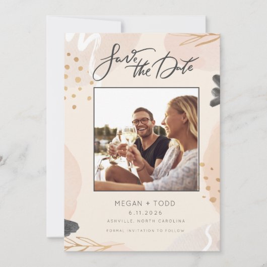 Moderne Foto Script Wedding Save The Date (Vorderseite)