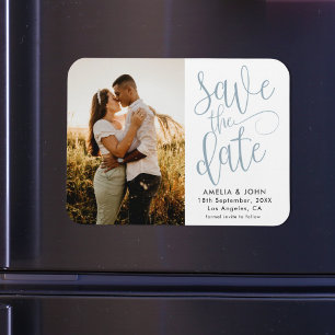 Moderne Foto-Staubblaue Hochzeit - Termin speicher Magnet