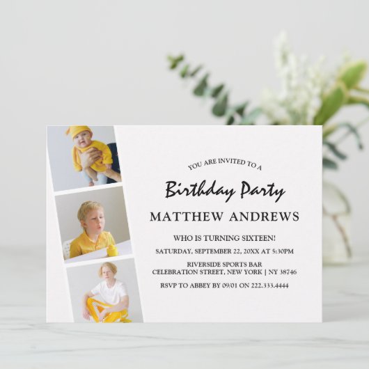 Moderne Foto Strip Collage | Jedes Alter | Geburts Einladung (Stehend Vorderseite)