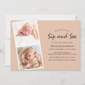 Moderne Foto Strip Collage | Sip & see | Neues Bab Einladung (Vorderseite)