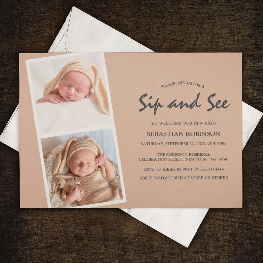 Moderne Foto Strip Collage | Sip & see | Neues Bab Einladung