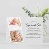Moderne Foto Strip Collage | Sip & see | Neues Bab Einladung (Stehend Vorderseite)