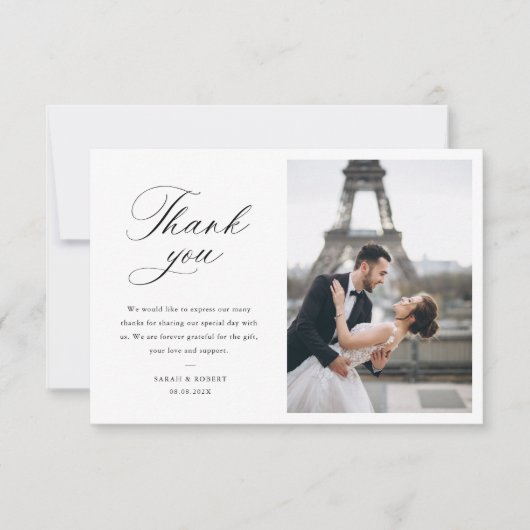 moderne Foto-stylische Schrift Hochzeit Danksagung Dankeskarte (Vorderseite)