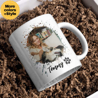 Moderne Foto-Tasse mit Name & Two Pictures Verwandlungstasse