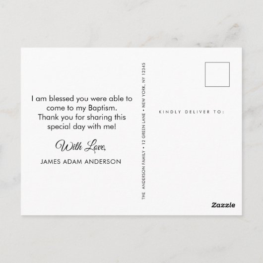 Moderne Foto Taufe Vielen Dank Postkarte (Rückseite)