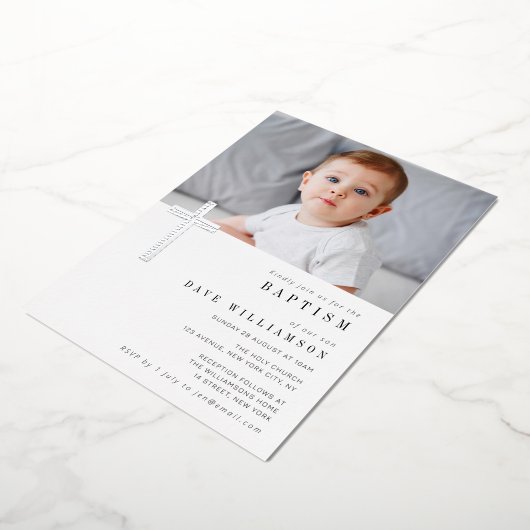 Moderne Foto-Taufveranstaltung Folieneinladung (Gedreht)