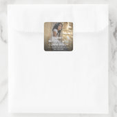 Moderne Foto Typografie Erste Heilige Kommune Quadratischer Aufkleber (Tasche)