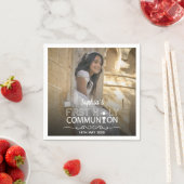 Moderne Foto Typografie Erste Heilige Kommune Serviette (Beispiel)