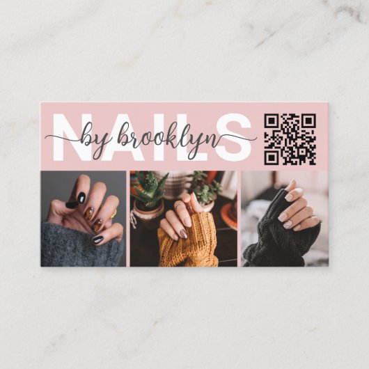 Moderne Foto Typografie QR Code Nail Artist Visitenkarte (Vorderseite)