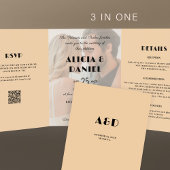 Moderne Foto uAwg details QR Creme Schwarze Hochze Dreifach Gefaltete Einladung