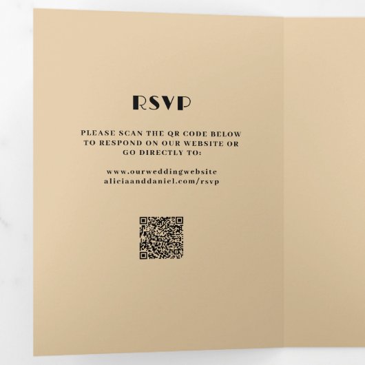 Moderne Foto uAwg details QR Creme Schwarze Hochze Dreifach Gefaltete Einladung (Innen Erste Seite)