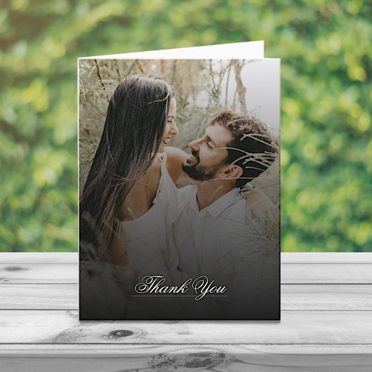 Moderne Foto- und Black Overlay-Hochzeit Dankeskarte