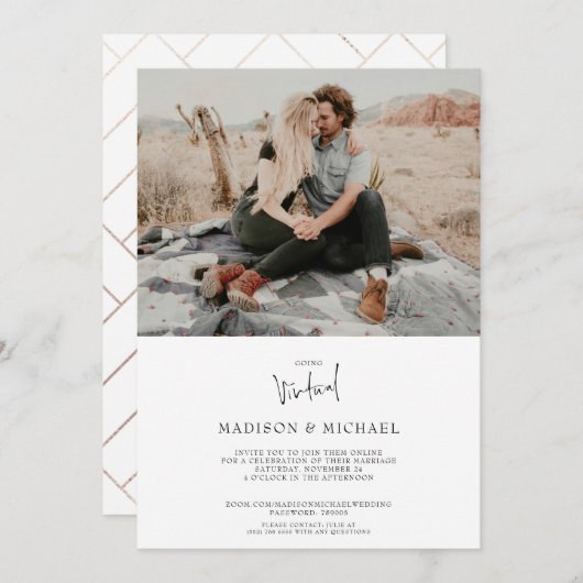 Moderne Foto Virtual Wedding Einladungskarte (Vorne/Hinten)