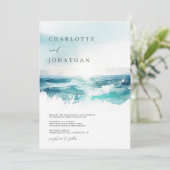 Moderne Foto Watercolor Beach Hochzeit Einladung (Stehend Vorderseite)