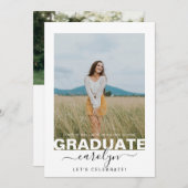 Moderne Foto White Calligraphy Graduation Party Einladung (Vorne/Hinten)